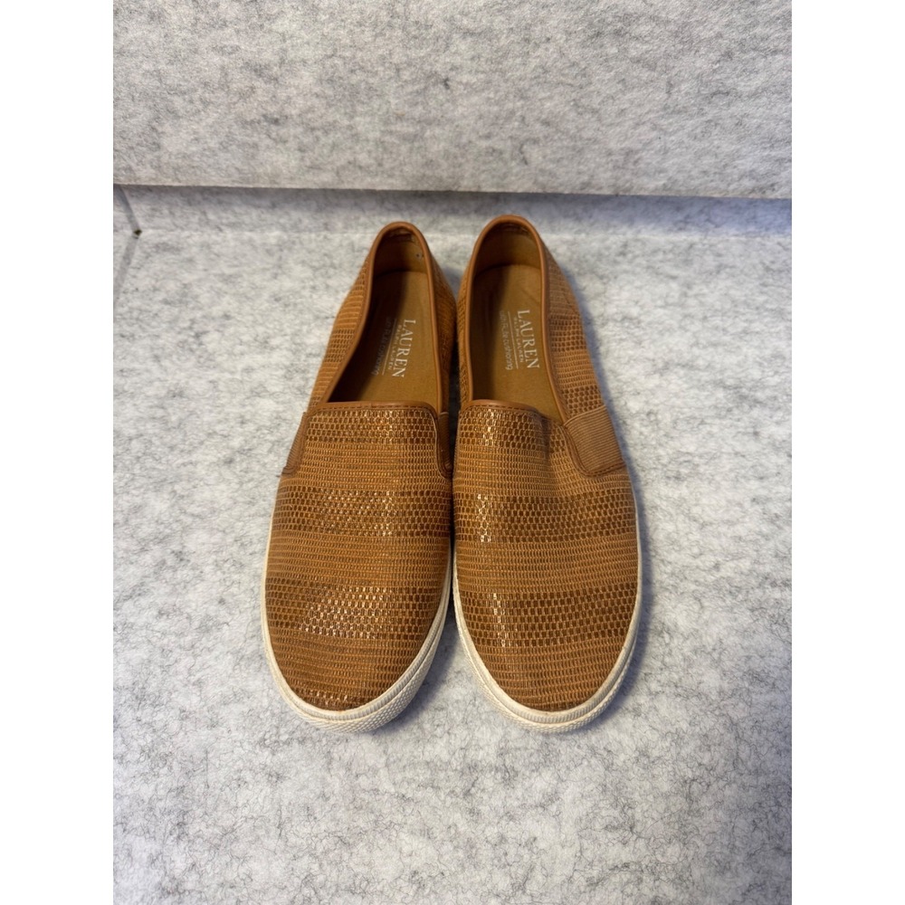 Ralph Lauren slip on casual boat tan leather Women's size 9.5B used 016